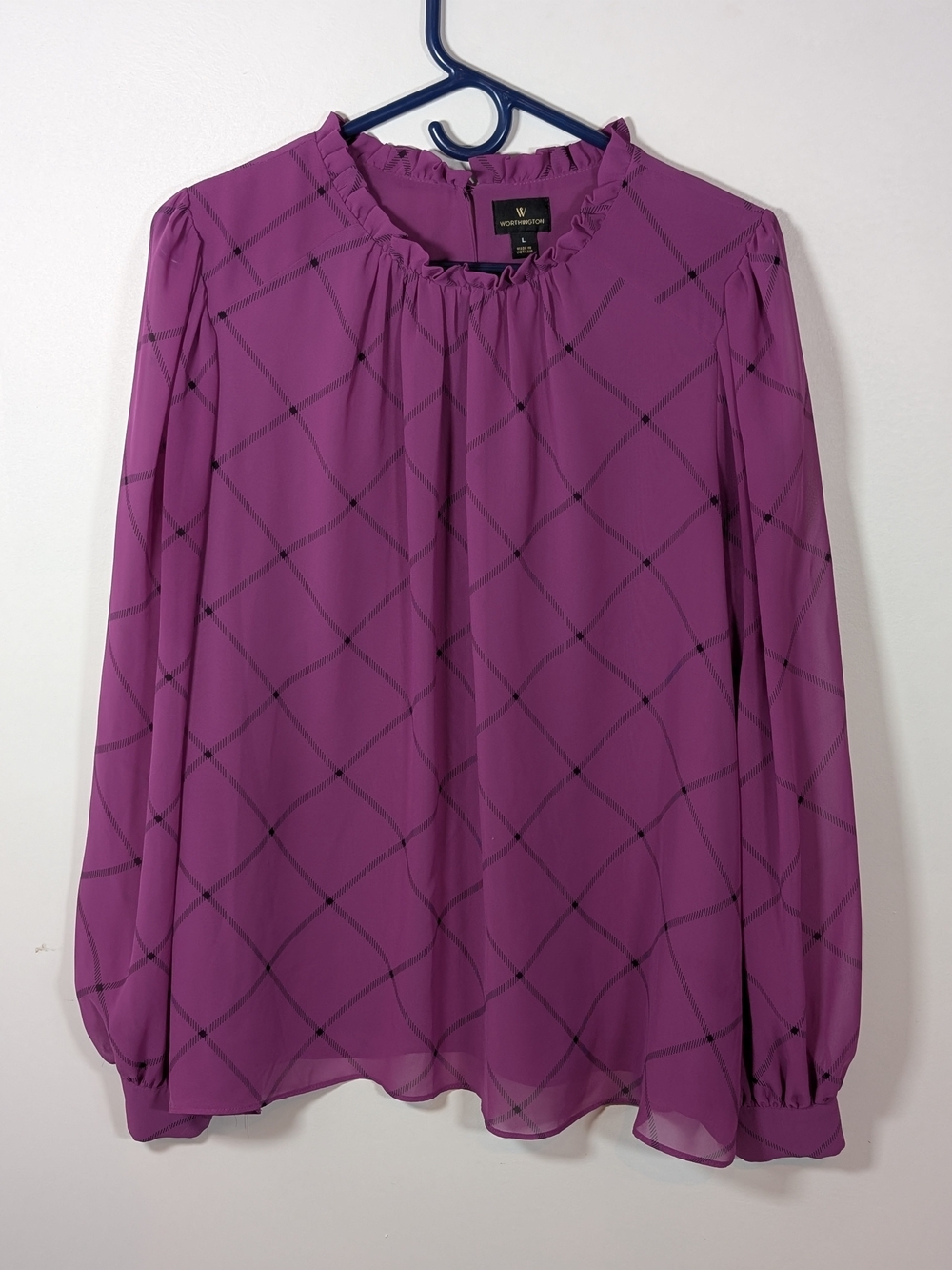 Worthington Purple Plaid Long-Sleeve Blouse